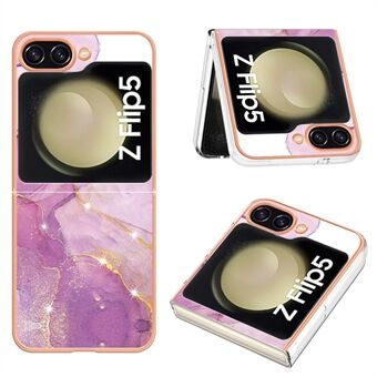 YB IMD Series-2 Electroplated Edge Phone Case for Samsung Galaxy Z Flip5 5G , Soft TPU Marble Pattern IMD Cover