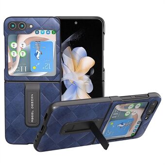 ABEEL For Samsung Galaxy Z Flip5 5G Kickstand Protective Case PU Leather Coated PC Grid Texture Phone Cover