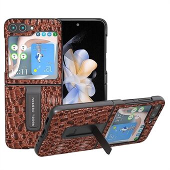 ABEEL For Samsung Galaxy Z Flip5 5G Kickstand Back Cover Genuine Cow Leather+PC Canopy Texture Phone Case