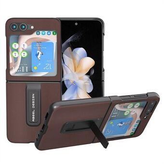 ABEEL For Samsung Galaxy Z Flip5 5G Kickstand Nappa Texture Case Genuine Cow Leather+PC Phone Cover