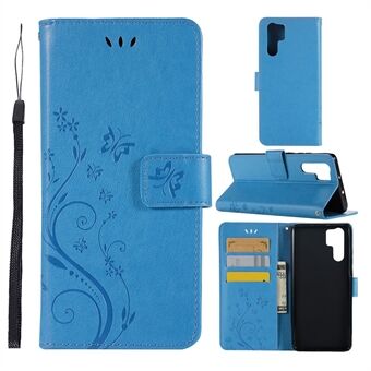 Imprint Butterfly Flower Stand Leather Wallet Casing for Huawei P30 Pro