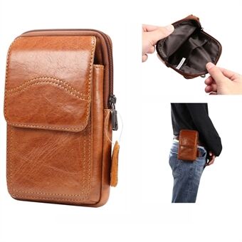 Universal Genuine Leather Hanging Waist Bag Phone Pouch Men Side Bag Shoulder Bag for 6.3 / 6.5 / 6.7 / 6.9-inch Smartphones