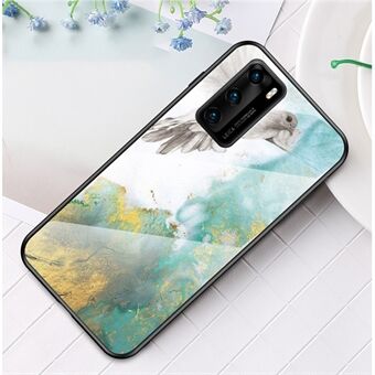 Marble Texture Tempered Glass + PC + TPU Hybrid Shell Case for Huawei P40