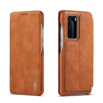 LC.IMEEKE Retro Style Flip Leather Card Holder Phone Case Cover for Huawei P40 - Brown