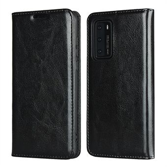 Crazy Horse Texture Genuine Leather Wallet Phone Case Cover for Huawei P40