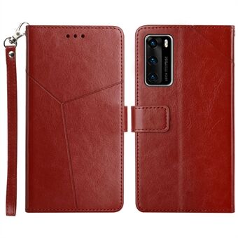 Wallet Stand Design Imprinted Y-shaped Lines PU Leather Cover Shell for Huawei P40