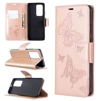 Imprint Butterfly Leather Stand Case with Card Slots for Huawei P40 Pro