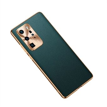 Electroplating Lens Protector Genuine Leather TPU Case for Huawei P40 Pro