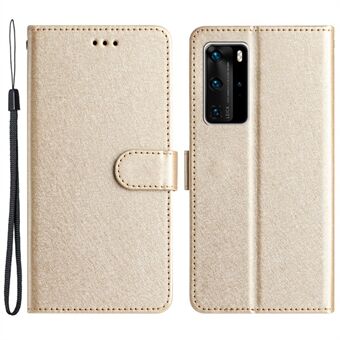 For Huawei P40 Pro Wallet Phone Case PU Leather Silk Texture Stand Protective Cover with Strap