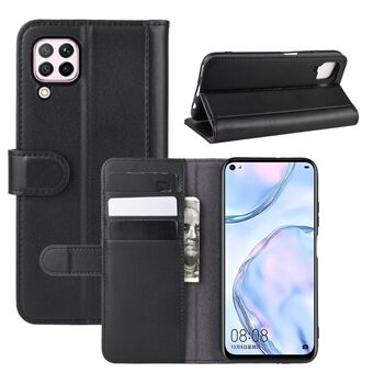 Genuine Split Leather Wallet Stand Phone Cover for Huawei Nova 6 SE/Nova 7i/P40 Lite - Black