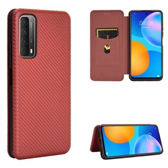 Auto-absorbed Carbon Fiber Texture Shell for Huawei P smart 2021/Y7a Stand Leather Case