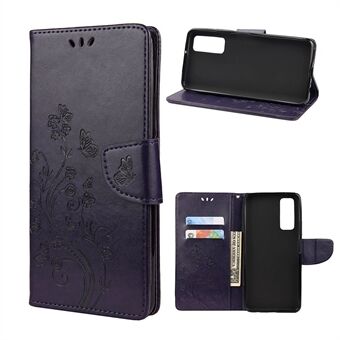 Butterfly Flower Imprinting Leather Case with Strap for Huawei P smart 2021 / Y7a