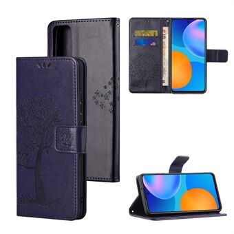 Imprint Tree Owl PU Leather Wallet Case for Huawei P smart 2021/Y7a