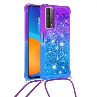 Shock Absorption Gradient Glitter Powder Quicksand TPU Cell Phone Shell with Lanyard for Huawei P smart 2021