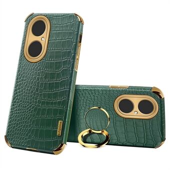 Electroplating Crocodile Texture PU Leather+TPU Precise Cutout Phone Cover with Ring Holder for Huawei P50 Pro