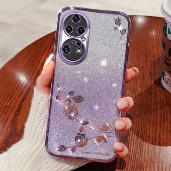 Gradient Color Glitter Powder Phone Case for Huawei P50 Pro 4G, Rhinestone Flower Pattern TPU Cover