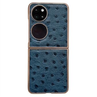 Electroplating Phone Case for Huawei P50 Pocket, Ostrich Texture Genuine Cowhide Leather Coated PC + TPU Anti-scratch Back Cover