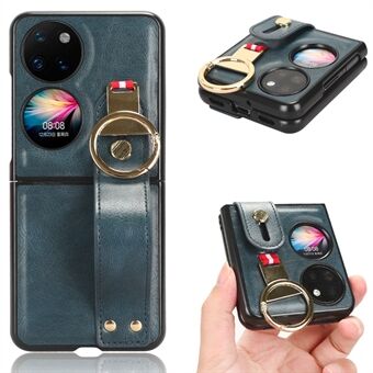 For Huawei P50 Pocket Leather Coating Phone Cover PC+TPU Case with Wristband Kickstand and Neck Strap