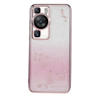 Flower Pattern Rhinestone Phone Case for Huawei P60 , Gradient Glitter Soft TPU Cover