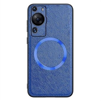 Magnetic Phone Case for Huawei P60 Pro , Leather Coated TPU Cross Texture Smartphone Cover