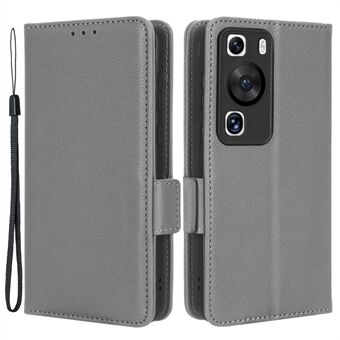 For Huawei P60 / P60 Pro Litchi Texture PU Leather Wallet Protective Case Stand Phone Cover with Strap