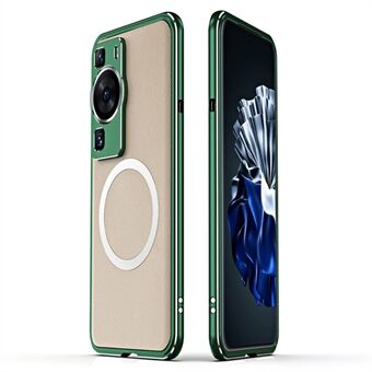 For Huawei P60 / P60 Pro Magnetic Phone Case PU Leather + Metal Frame Cover with Camera Lens Protector