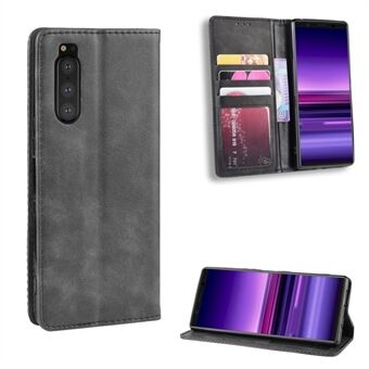 Auto-absorbed Retro Style Wallet Stand Leather Phone Cover for Sony Xperia 5