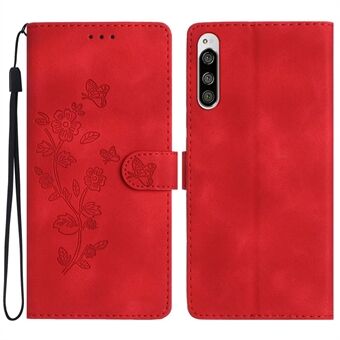 Flower Imprint Leather Case for Sony Xperia 5 , Wallet Stand Mobile Phone Protective Cover