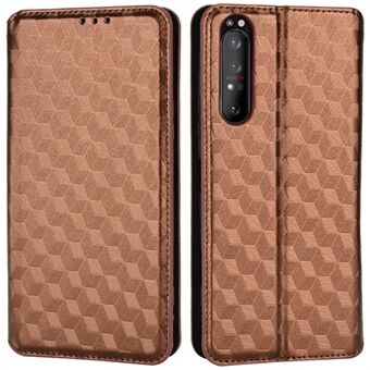 For Sony Xperia 1 II Rhombus Imprinted Protective Phone Case PU Leather Magnetic Auto-absorbed Cover with Wallet Stand