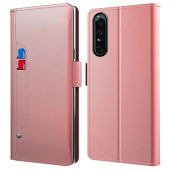 For Sony Xperia 1 II Stand Card Holder Folio Flip Phone Case Anti-fall PU Leather+TPU Magnetic Cover with Makeup Mirror