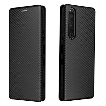 Carbon Fiber Texture Auto-absorbed Cell Phone Stand Cover for Sony Xperia 1 III 5G Leather Case