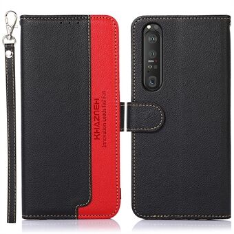 KHAZNEH Litchi Skin Surface with Anti-theft Swiping Function Leather Case Cover for Sony Xperia 1 III 5G - Black