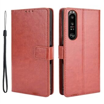 Crazy Horse Skin with Wallet Stand Leather Shell with Strap for Sony Xperia 1 III 5G