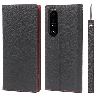 Litchi Texture Genuine Leather Stand Case Wallet Phone Cover for Sony Xperia 1 III 5G