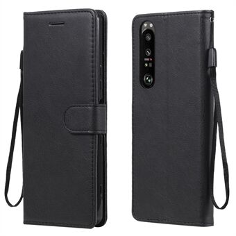 KT Leather Series-2 Wallet Stand Leather Phone Cover with Strap Casing for Sony Xperia 1 III 5G