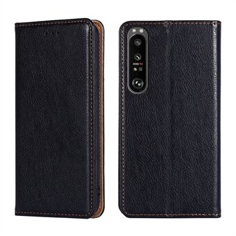 PU Leather Folio Flip Stand Wallet Phone Cover Protector for Sony Xperia 1 III 5G - Black