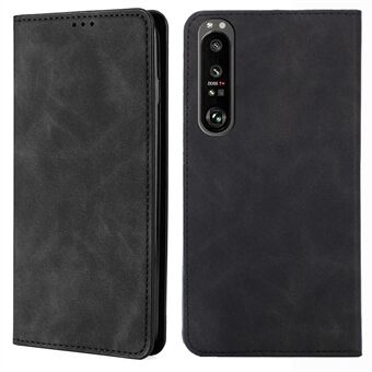 Impact Buffer Magnetic Auto-absorbed Skin-touch Leather Stand Case with Card Slots for Sony Xperia 1 III 5G - Black