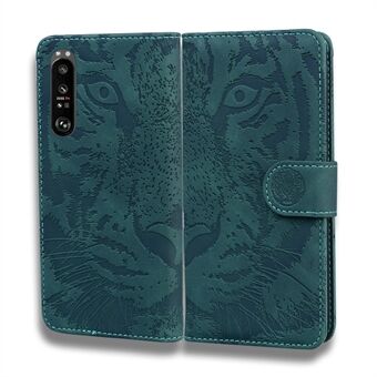 Tiger Imprint Pattern Flip Phone Case Full Protection Leather Wallet Stand Phone Shell for Sony Xperia 1 III 5G