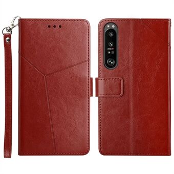 For Sony Xperia 1 III 5G Y-shaped Line Imprinting Shock-absorbed PU Leather Phone Wallet Shell Stand Cover