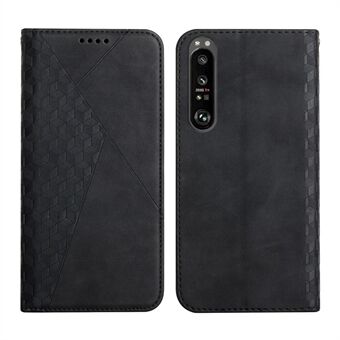 For Sony Xperia 1 III 5G Rhombus Pattern Imprinted Folio Flip Wallet Case Full Body Protection Stand Magnetic Absorption Phone Cover