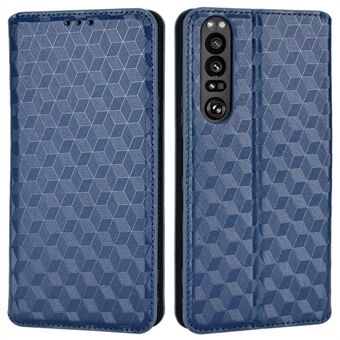 For Sony Xperia 1 III 5G Rhombus Imprinted PU Leather Stand Case Magnetic Auto-absorbed Wallet Cellphone Shell