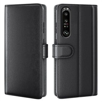 For Sony Xperia 1 III 5G Split Leather Genuine Leather Protective Cover Magnetic Clasp Wallet Stand Phone Case