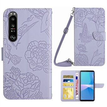 For Sony Xperia 1 III 5G Skin-touch PU Leather Phone Case Bag, Pattern Imprinting Design Hands-free Stand Wallet Cover with Shoulder Strap