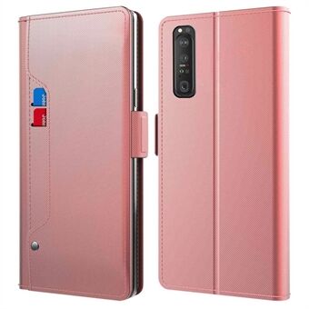 Magnetic Clasp Makeup Mirror Case for Sony Xperia 1 III 5G, PU Leather + TPU Card Slots Phone Stand Cover