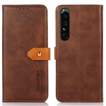 KHAZNEH for Sony Xperia 1 IV Golden Button Magnetic Clasp Shell Shockproof Wallet Folio PU Leather Phone Stand Case