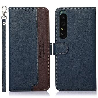 KHAZNEH for Sony Xperia 1 IV RFID Blocking Wallet Stand Phone Case Litchi Texture Leather Flip Anti-Fall Cover with Strap