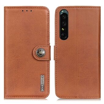 KHAZNEH For Sony Xperia 1 IV Textured PU Leather Protective Cover Magnetic Clasp Flip Stand Phone Wallet Case