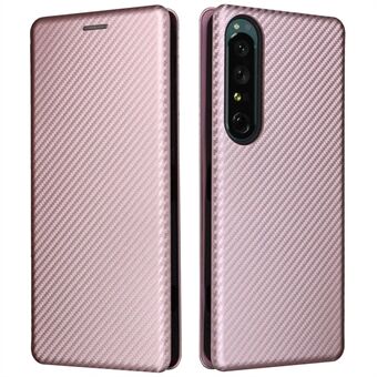 For Sony Xperia 1 IV Card Holder Design Carbon Fiber Texture Leather Case Magnetic Auto Closing Full Protection Shockproof Flip Stand Cover