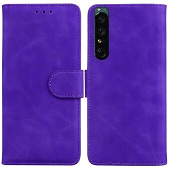 For Sony Xperia 1 IV Solid Color Foldable Stand PU Leather + TPU Shockproof Phone Case Wallet Cover