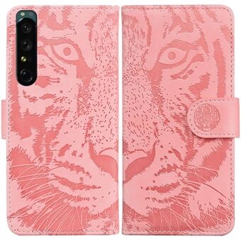 PU Leather Book Stand Case for Sony Xperia 1 IV, Magnetic Closure Tiger Pattern Imprinted Wallet Style Flip Cover